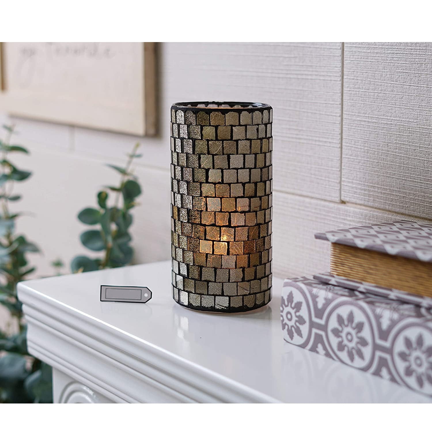Hosley Mosaic Silver and Gold Multi-color Glass Tea Light Candle Holder