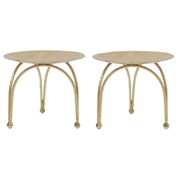 Hosley Pack of 2 Gold Iron Pillar Candle Holders 4 Inch Diameter Tripod Stand Table Centerpiece Perfect for Home Decor, Wedding, Parties, Living Room