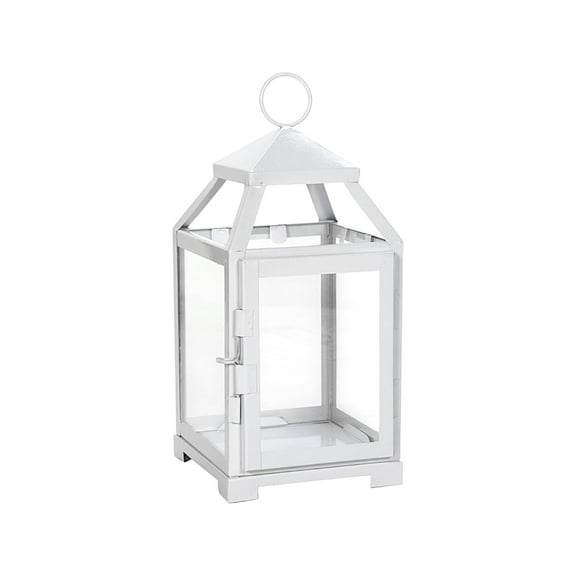 Hosley Set of 2 Clear Glass and Iron White Color Farmhouse Classic Style Lantern 12 Inch High Ideal Gift for Weddings Bridals Special Occasions Parties Aromatherapy and Spa Settings