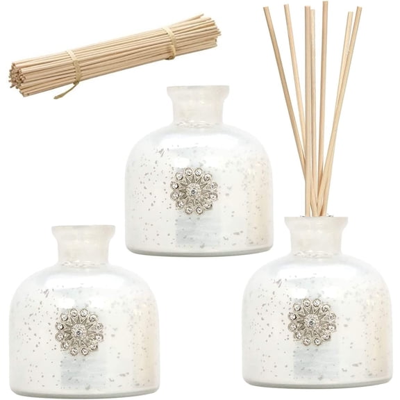 Hosley Rattan Reed Diffuser, Mercury Glass Bottles, with Rattan Diffuser Reeds, 3.5 Inch & 8.75" High, 100 Count, 3 Pack