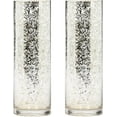 thumbnail image 1 of Hosley Set of 2 Metallic Silver Speckled Finish Glass Floral Vase 12 Inch High. Ideal Gift for Weddings Bridal Spa Meditation Reiki Rose Vase Nautical Settings Led Lantern Votive Garden, 1 of 5