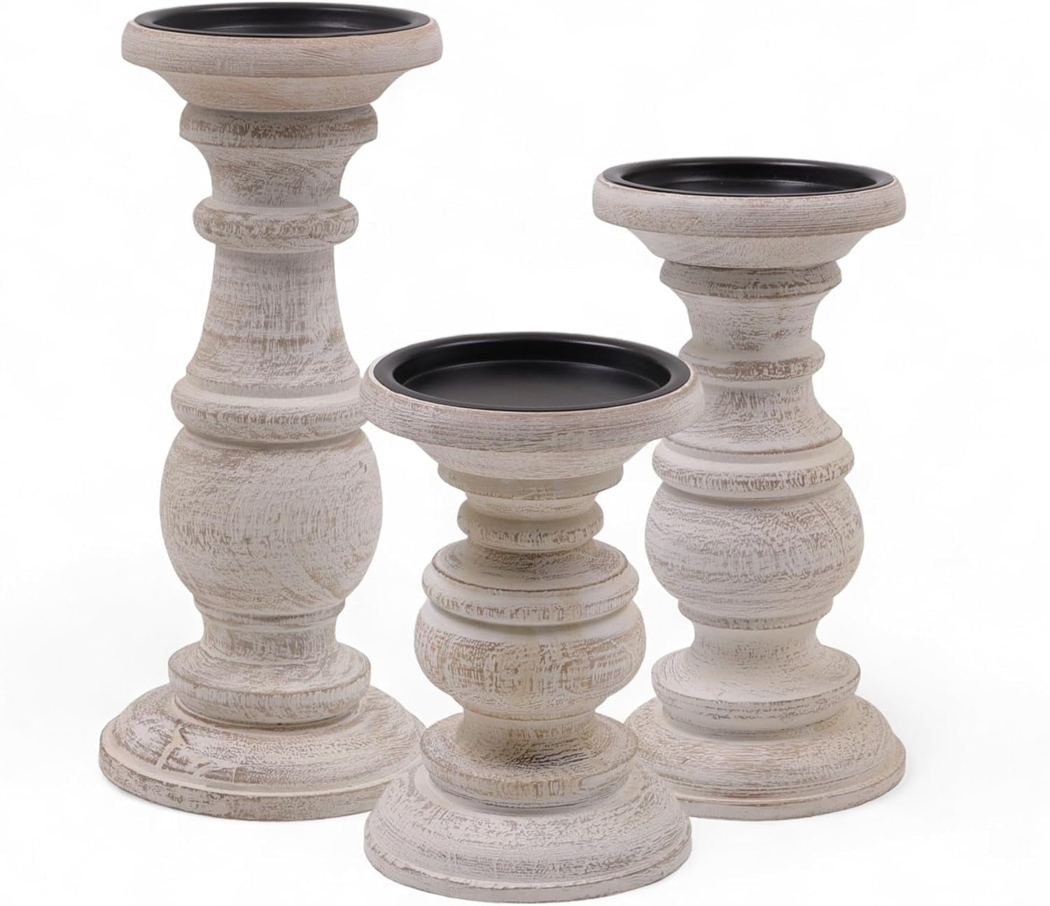 Hosley® Set of 3 White Wash Wood Pillar Candle Holders 10 Inches 8 ...