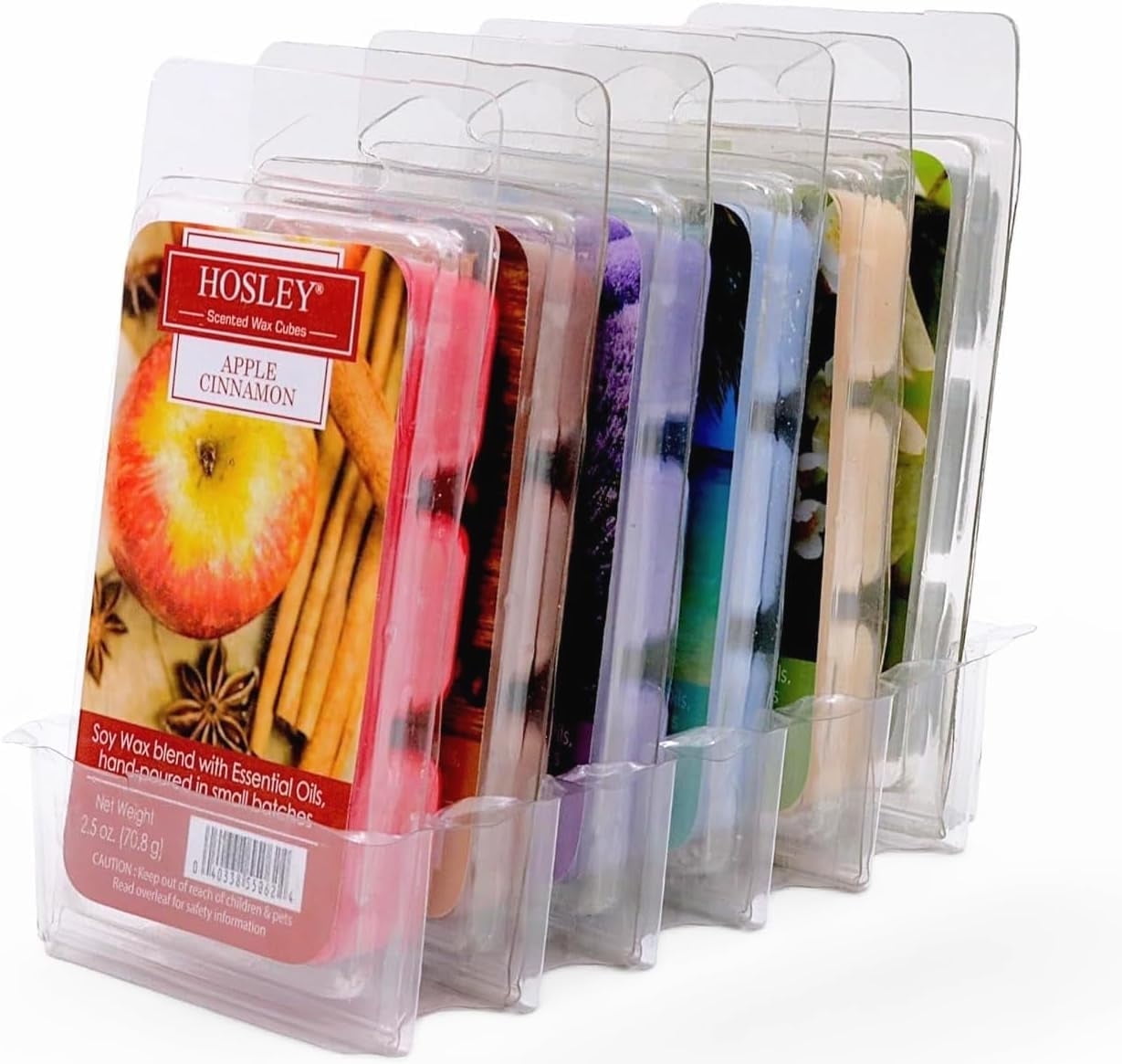 Hosley Set of 6 Assorted Wax Melts, Apple Cinnamon & Caribbean Breeze & Eucalyptus Mint & Lavender Fields & Rustic Sandalwood & Sweet Pea Jasmine, 6 Count