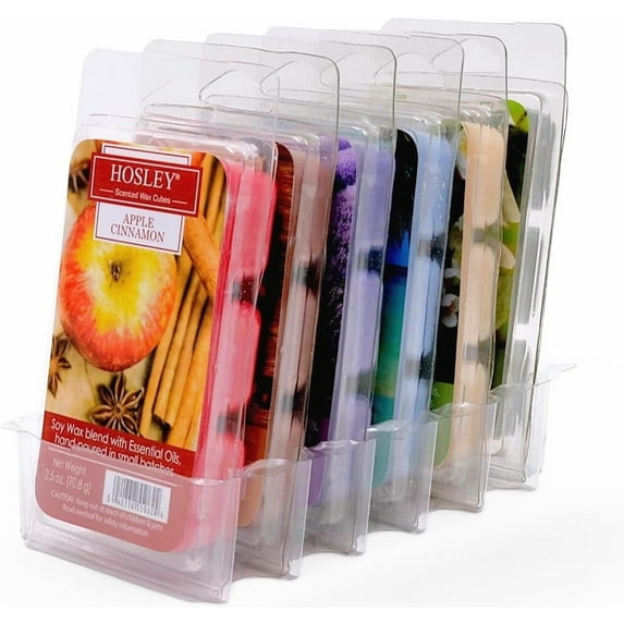 Hosley Set of 6 Assorted Wax Melts, Apple Cinnamon & Caribbean Breeze & Eucalyptus Mint & Lavender Fields & Rustic Sandalwood & Sweet Pea Jasmine, 6 Count