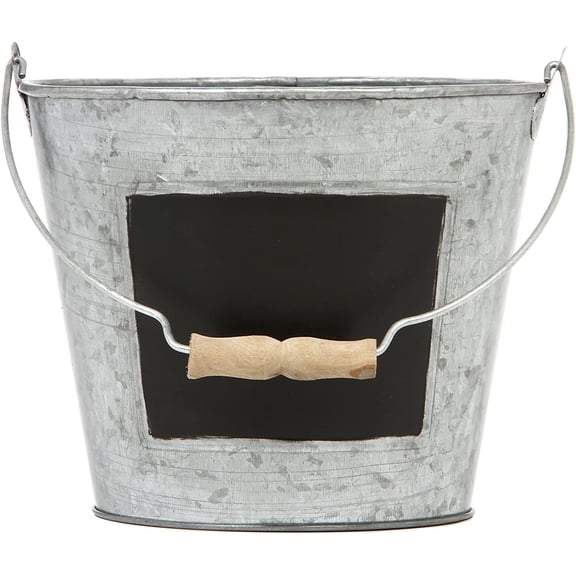 HOSLEY Decorative Flower Bucket Tin Pots Set of 6 with Chalkboard, 7" x 6", Ideal for Floral Arrangements, DIY Crafts