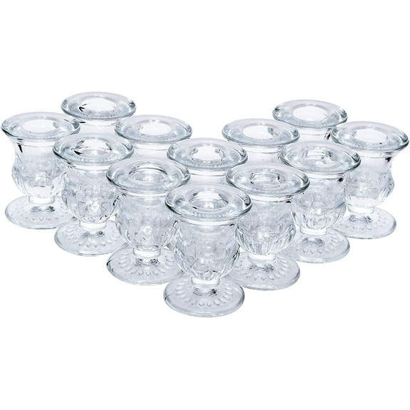 Hosley Set of 12, 2.5 inch High, Clear Glass Taper Candle Holders