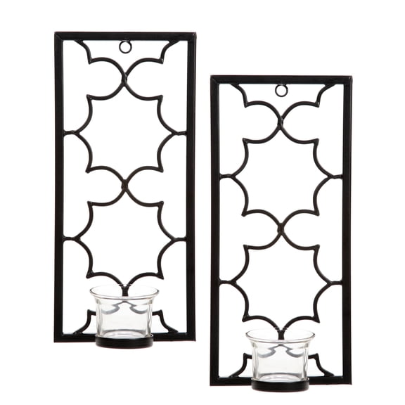 Hosley Set of 2 Black Metal Wall Sconce Candle Holders, 11-Inch Geometric Iron Wall Decor for Living Room, Bedroom & Farmhouse Home Accents