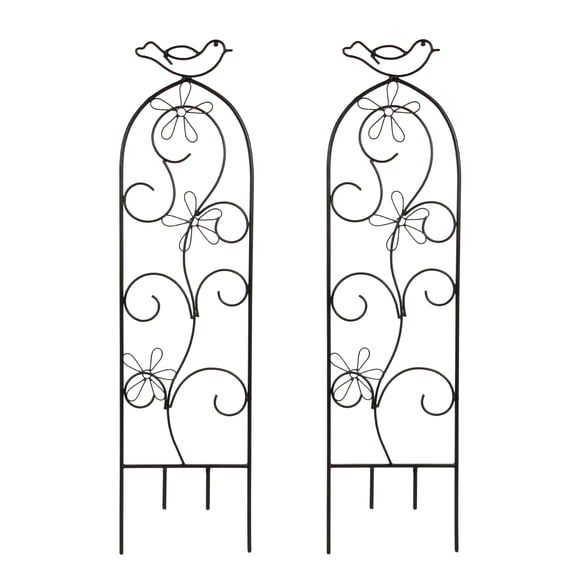HOSLEY 28-Inch Black Metal Wave Pot Trellis, Set of 2