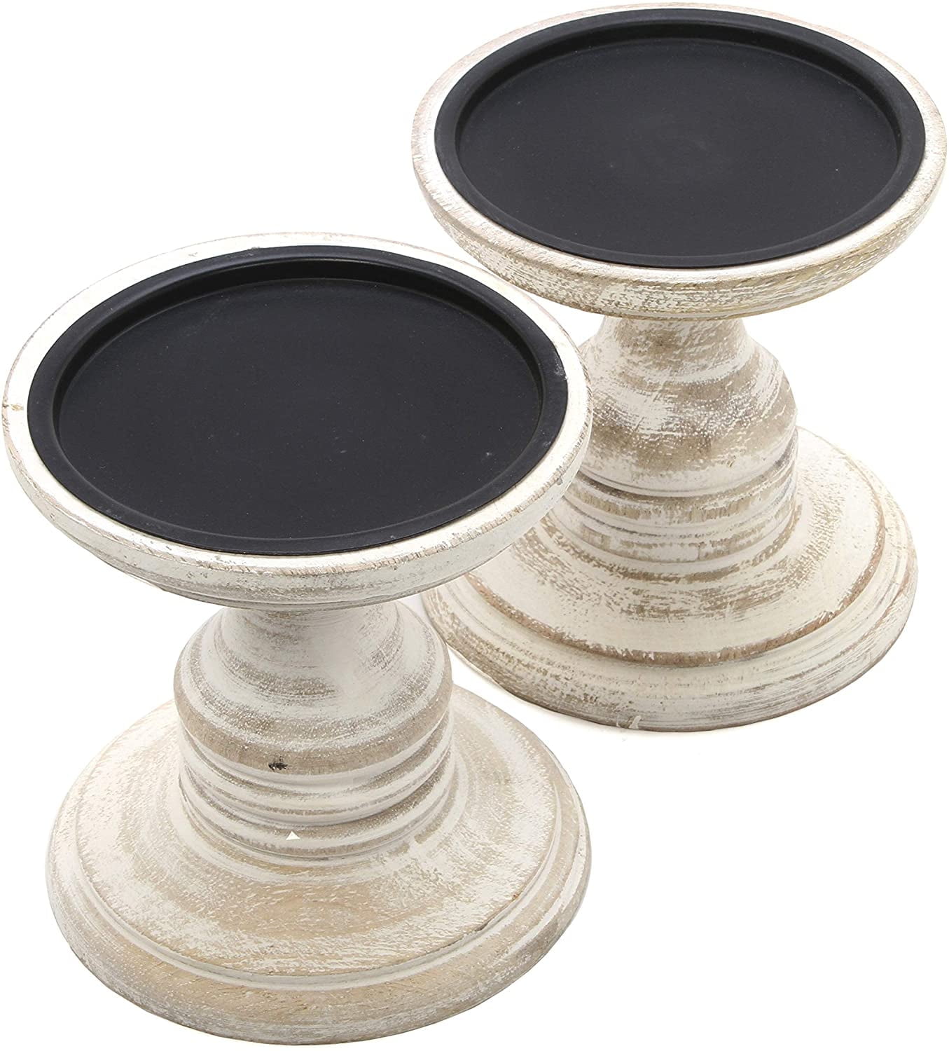 Hosley Set of 2, 5 inch High, White Wood Pillar Candle Holders