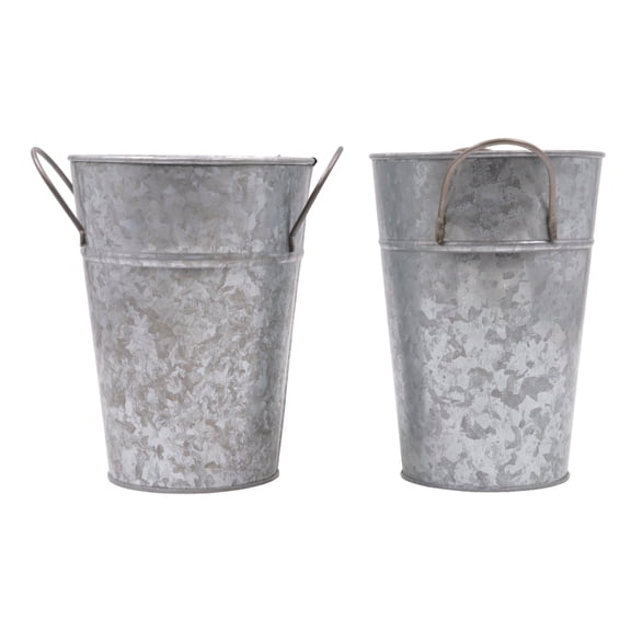 Hosley Set of 2, 7In H Galvanized Finish Bucket Vase with PVC Liner, Ideal Gift for Wedding Home Office Party DYI Indoor Outdoor Garden Patio