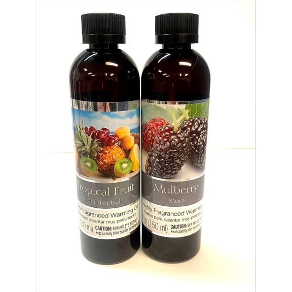 Hosley Set of 2, Assorted Fragrance Warming Oils 5oz Each-Mulberry & Tropical Fruit