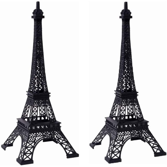 Hosley 15-Inch Black Metal Eiffel Tower Tabletop Decor, Set of 2 – Paris Statue Figurines for Home, Weddings, and Party Centerpieces