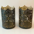 thumbnail image 1 of Hosley Set of 2, Flower 7 inch High Cut Bronze Metal Candle Holder & Lantern, 1 of 9