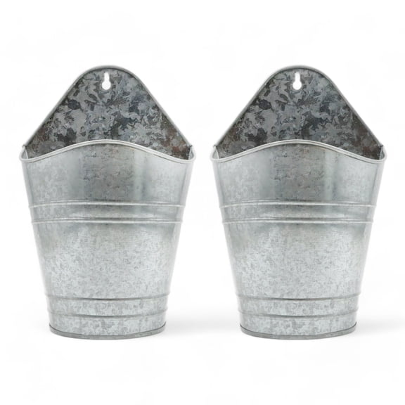 Hosley Set of 2 Galvanized Wall Planter with PVC Linner 10In High, Ideal Gift for Wedding Home Office Party DYI Indoor Outdoor Garden Patio