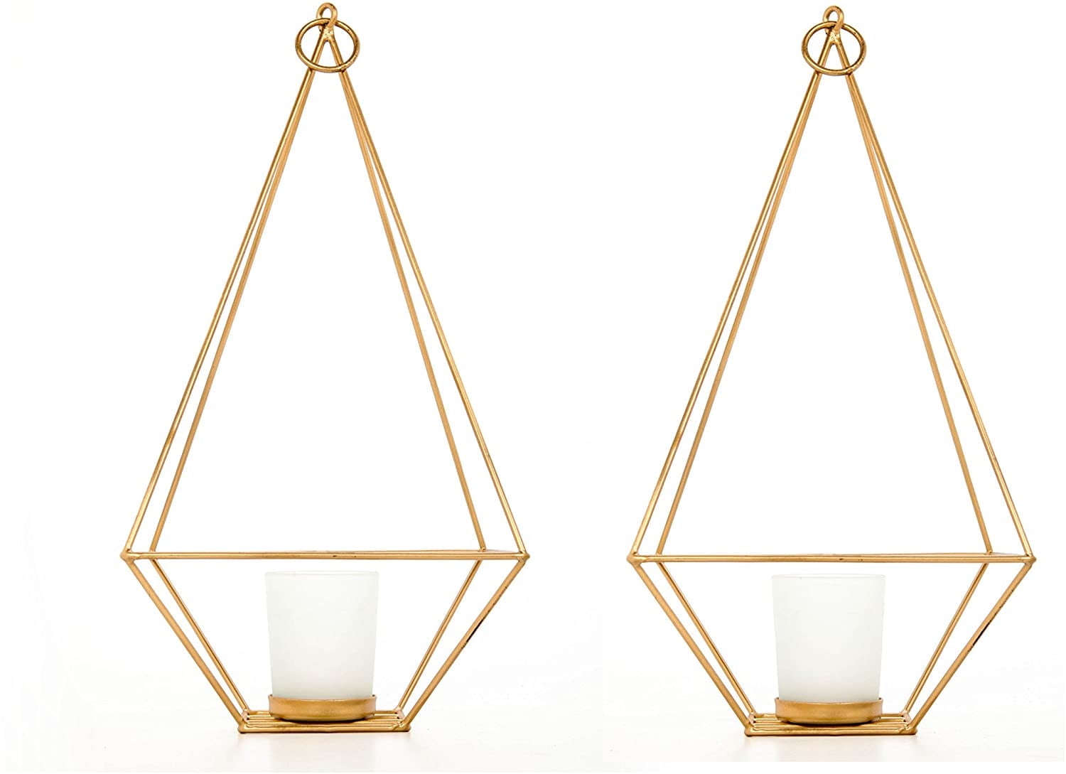 Hosley Set of 2 Gold Finish Metal Tealight/Votive Holder Lantern with Votive Frosted Candle Holder- 11.5 Inch High