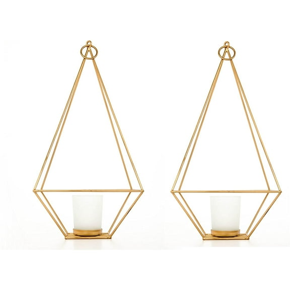 Hosley Set of 2 Gold Finish Metal Tealight/Votive Holder Lantern with Votive Frosted Candle Holder- 11.5 Inch High