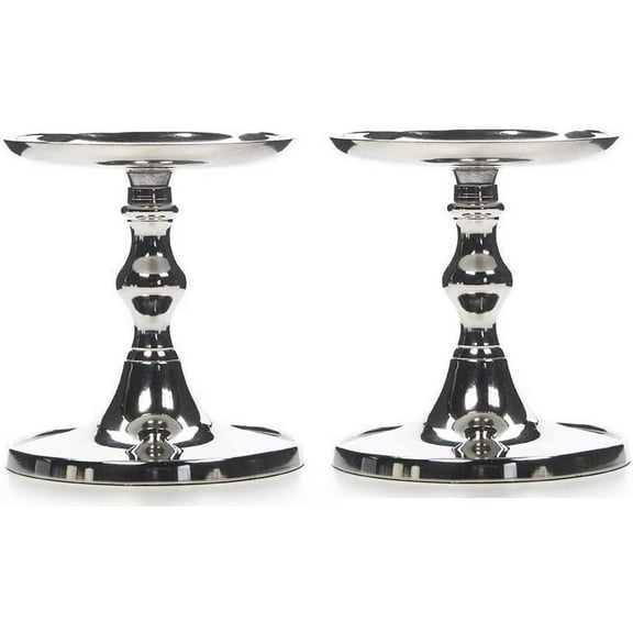 Hosley Set of 2 Silver Finish Pillar Holder, 5" High. Ideal Gift for Wedding, Party, Special Occasion or as a Candle Holder. W1