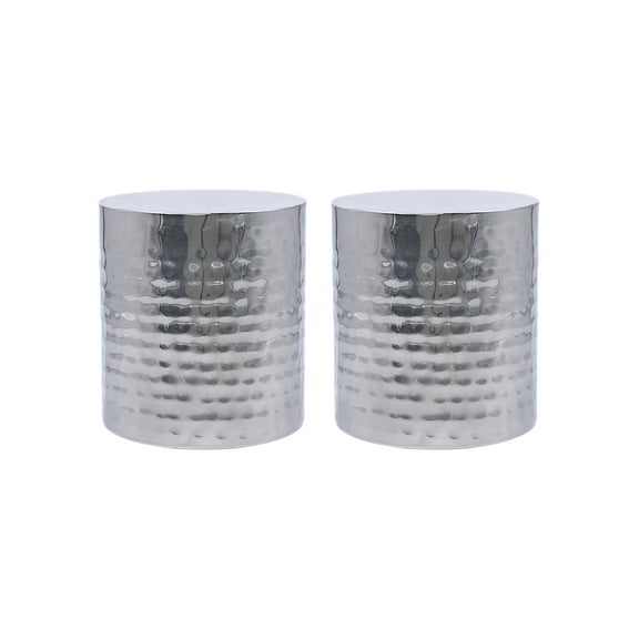 Hosley Set of 2, Silver Metal Pillar LED Candle Holders 4 inch High