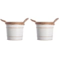thumbnail image 1 of Hosley Set of 2 Whitewashed Metal Pail Planters with Jute Handles – 3.75" High – Rustic Decorative Containers for Indoor/Outdoor Use, 1 of 11