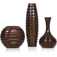 thumbnail image 1 of Hosley Set of 3 Carved Wood Vases, 6", 8.15" and 12" Tall Boho Home Decor Vase Set for Table Centerpiece, Living Room and Mantel, Dark Brown, 1 of 11