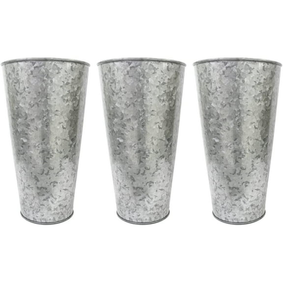 Hosley Set of 3, Gray Metal Galvanized Vases French Buckets 9 Inch High