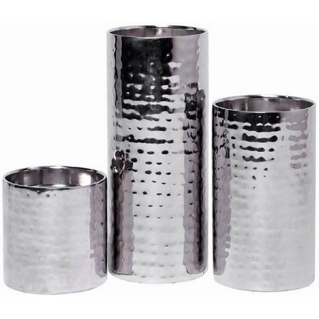 Hosley Set of 3, Silver Finished, Metal Pillar Candle Holders Hand