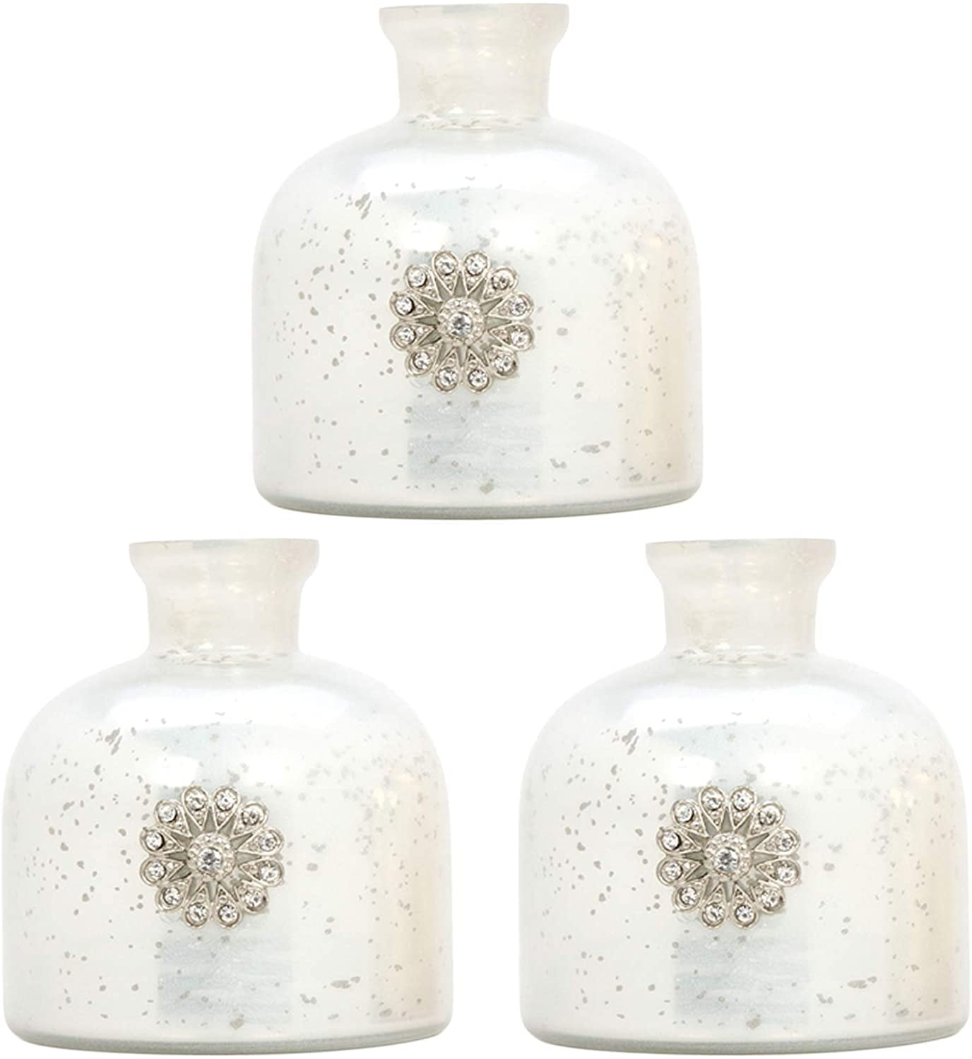 Hosley Set of 3, White Mercury Glass Bottles- 3.5 Inch High