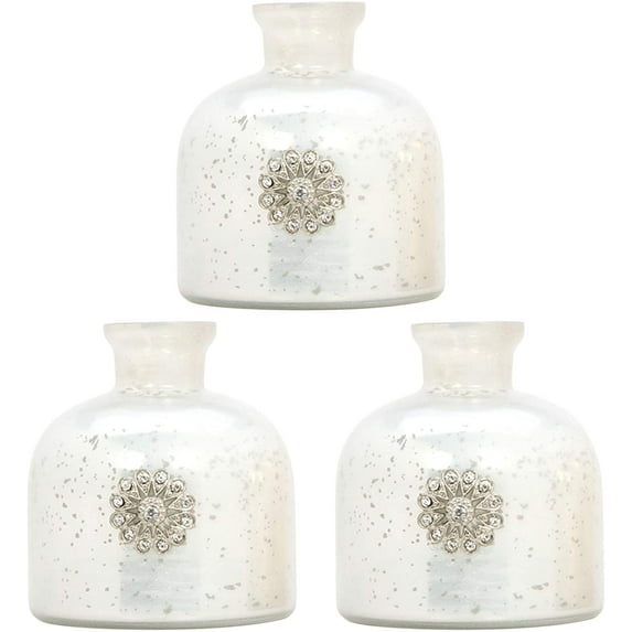 Hosley Set of 3, White Mercury Glass Bottles- 3.5 Inch High