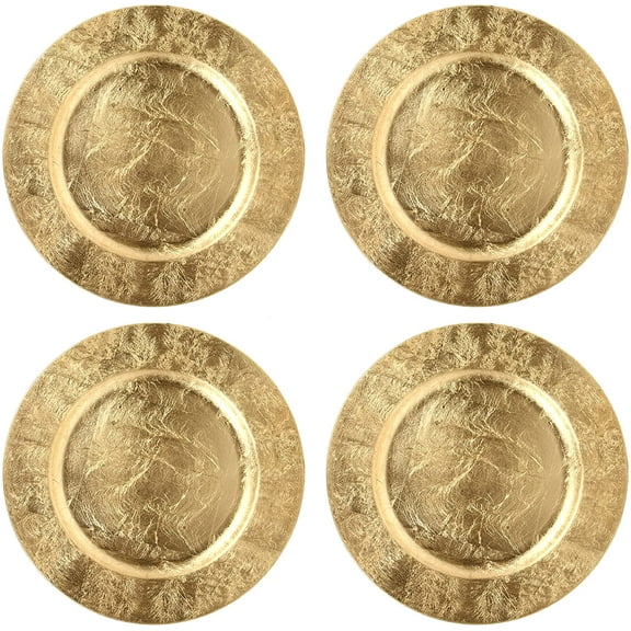 Hosley Set of 4, 11.75 inch Diameter, Gold Plastic Decorative Charger Plates
