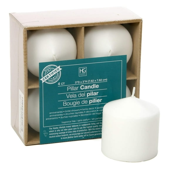 Hosley Set of 4, Hand-Poured White Unscented Candle 3 Inch High, Long Lasting Burning, up to 40 Hours Burn Time, Perfect for Dcor, Weddings, Christmas Dcor, Dinner Table.