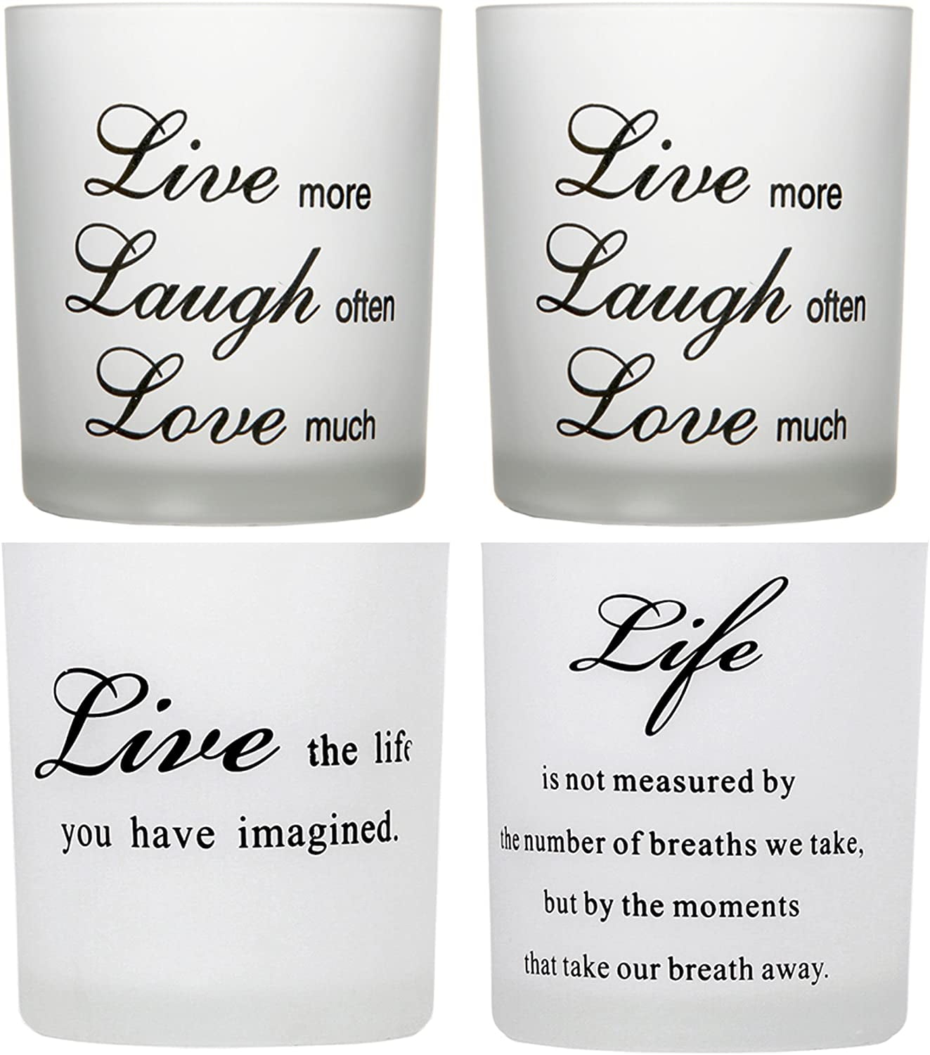 Set of 4 Frosted Glass Inspirational Tea Light Holders