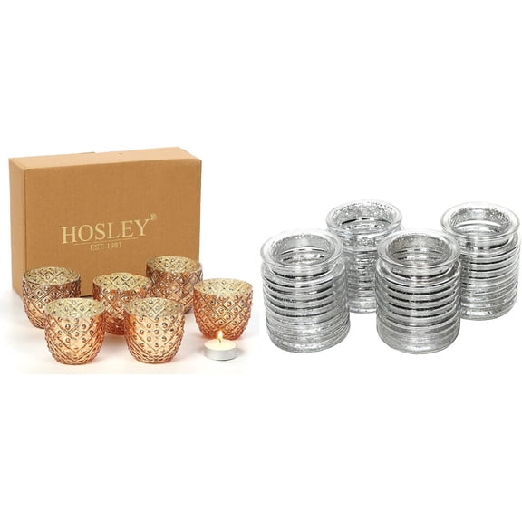 Hosley Set of 6 Antique Gold Speckled Metallic Glass Votive Tealight Candle Holder & Set of 4 Silver Glass Tealight Candle Holder