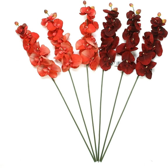 Hosley Set of 6 Floral Stem Orchid Phalaenopsis Salmon - Artificial Flowers for Outdoors and Home Decor - Flores Artificiales para Decoracion, Ideal for Vases, Weddings, Spa, Parties