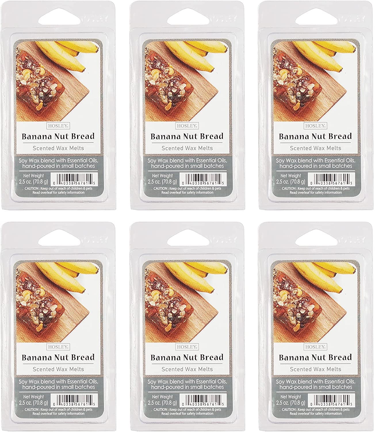 Hosley Set of 6, Banana Nut Bread Scented Wax Cubes/Melts - 2.5 oz Each