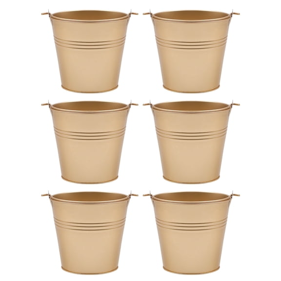 Hosley Set of 6 Gold Metal Galvanized Buckets with Handle 4 Inch High