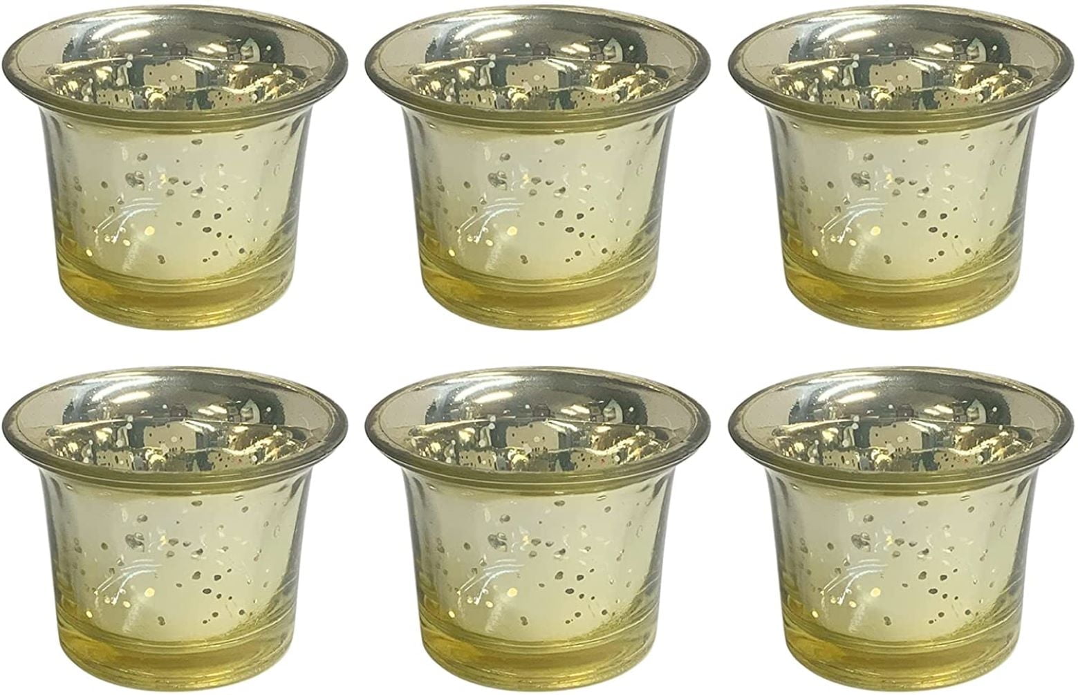 Set of 6 Metallic Gold Glass Tealight Candle Holders