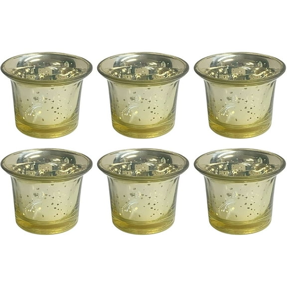 Hosley Set of 6, Metallic Champagne Gold Glass Candle/Tealight Holders