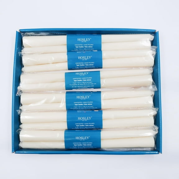 Hosley Unscented 10 Inch White Taper Candles, 12 Pack - Smokeless Dripless Dinner Candles for Home Decor Restaurant, Wedding, & Party Candlesticks