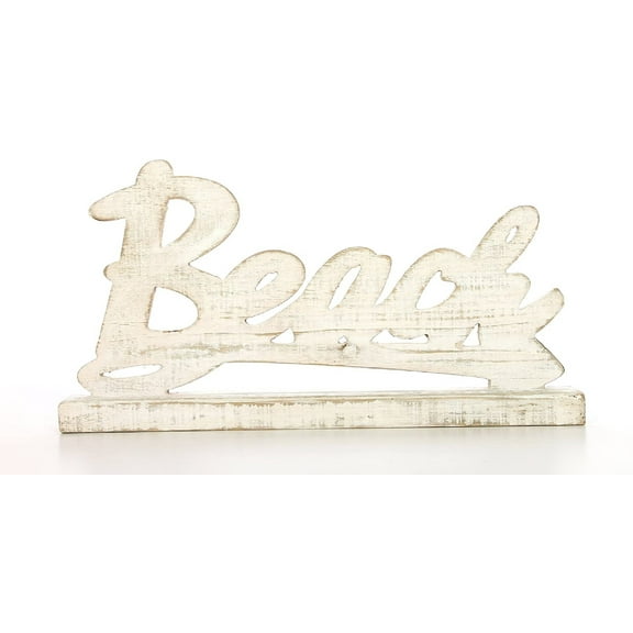 Hosley White Decorative Tabletop Beach Word Art- 16" Long