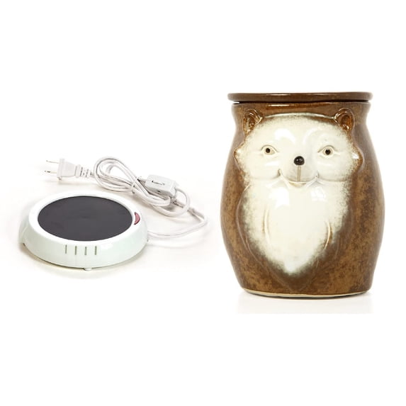 Hosley White Electric Candle Warmer & Brown Woodland Animal Ceramic Electric Oil Warmer