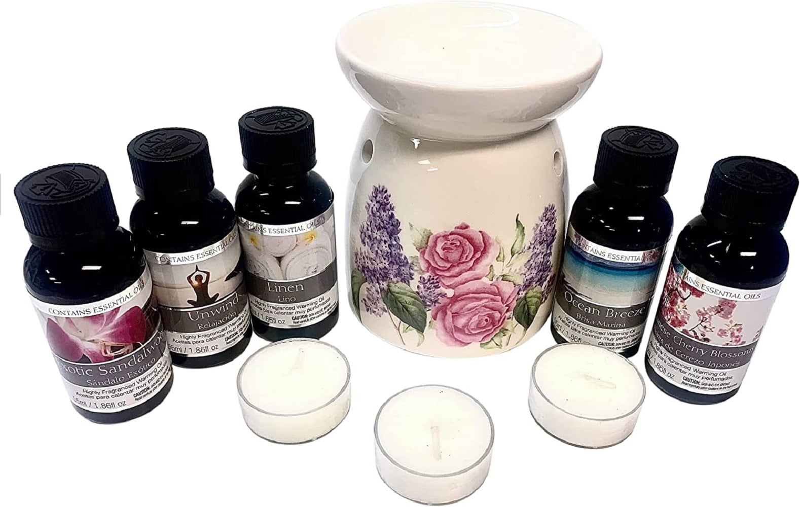 Hosley White Floral Ceramic Oil Warmer Gift Set