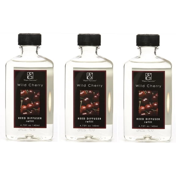 Hosley Wild Cherry Scented Reed Diffuser Refill Oil, 3-Pack (4.73 fl oz / 140ml Each), Long-Lasting Room Air Freshener