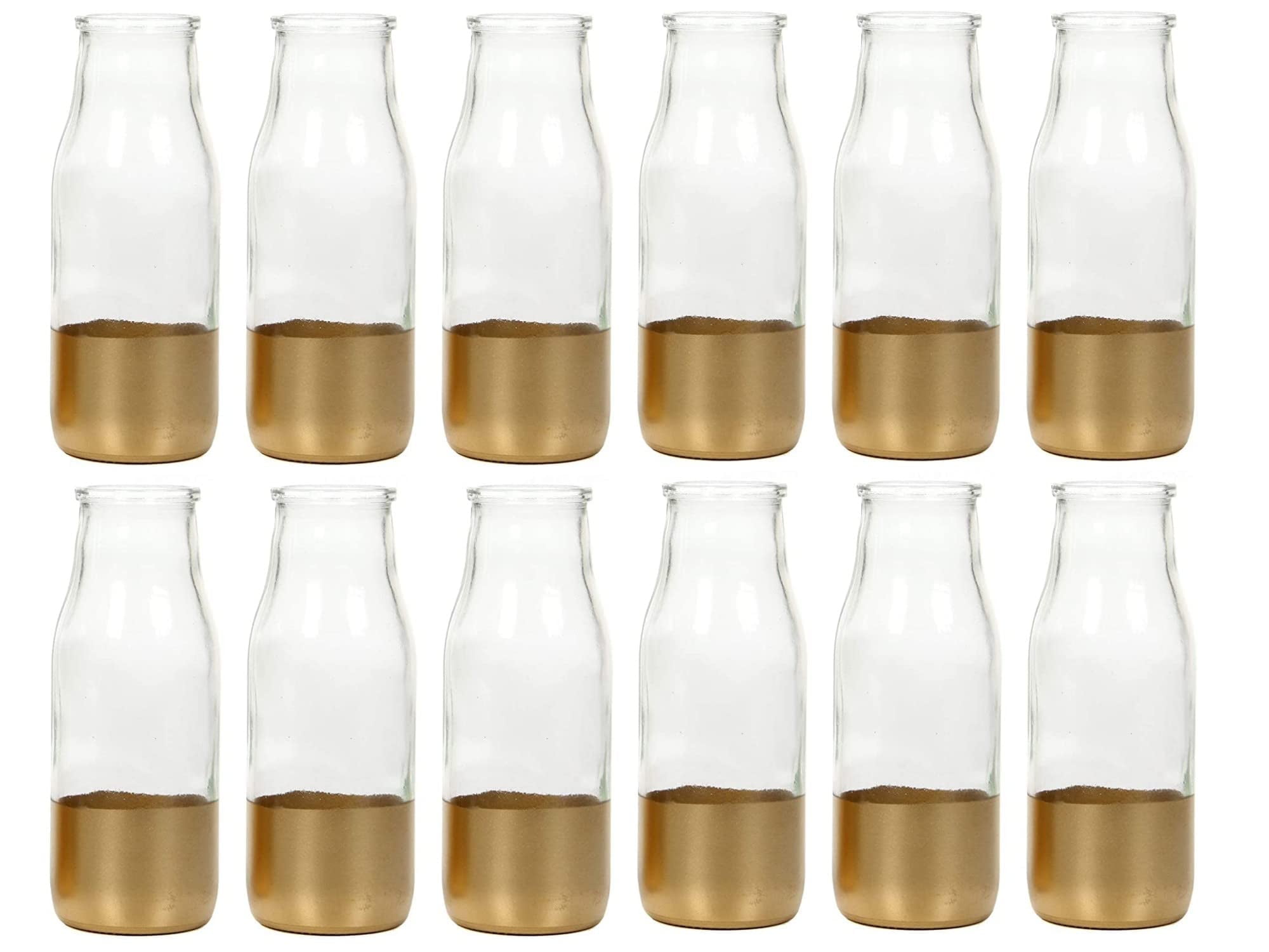 Hosley's Set of 12, Clear Glass Gold Dip Bottle Floral Vase, 5.25" High