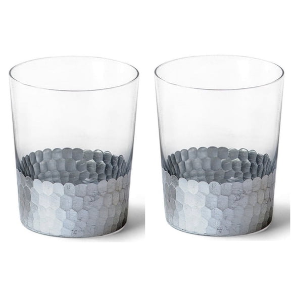 Hosley's Set of 2, Argea Loral Glass Vase LED Lantern Candle Holder Silver, 4.3" High