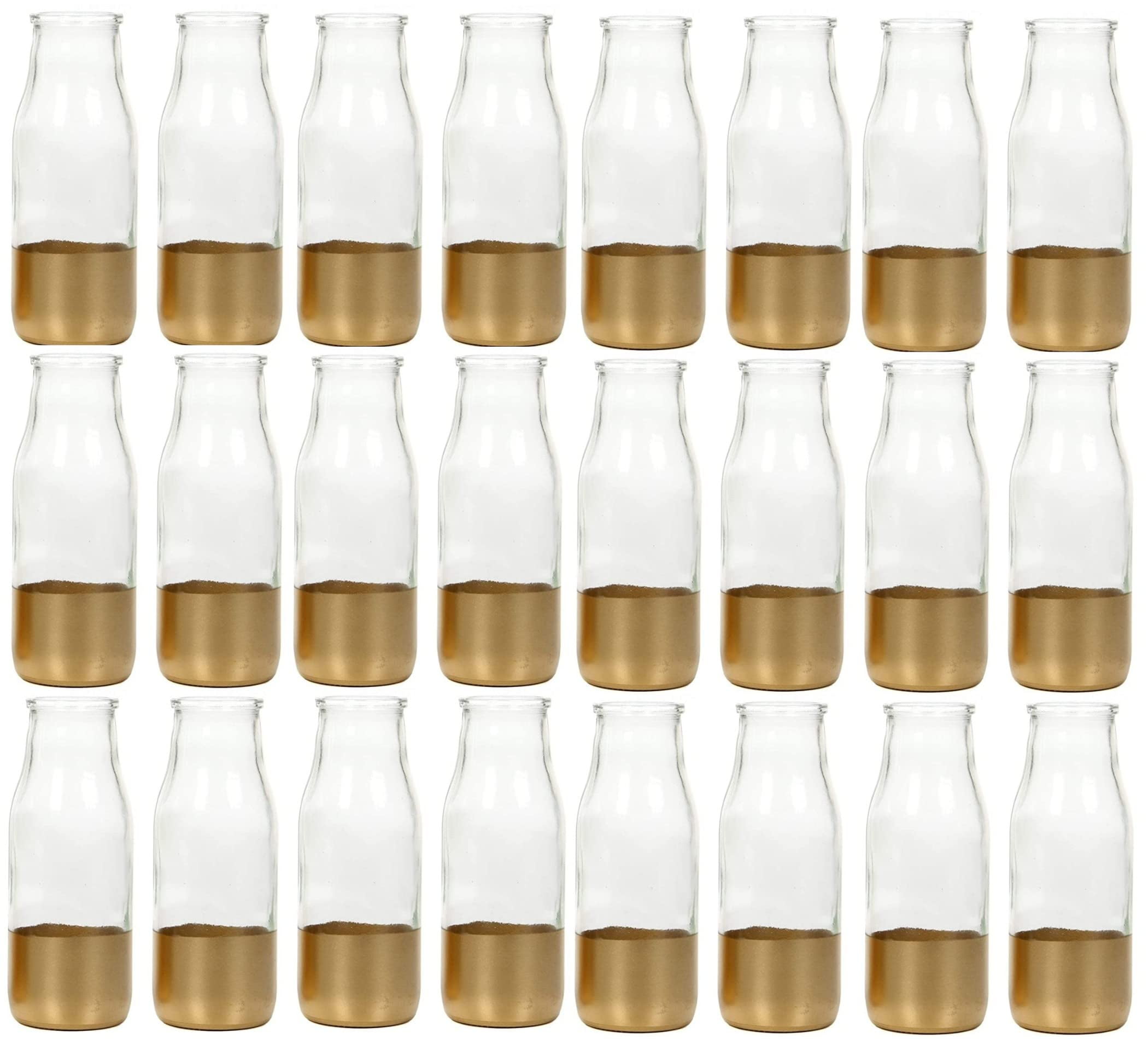 Hosley's Set of 24, Clear Glass Gold Dip Bottle Floral Vase, 5.25" High