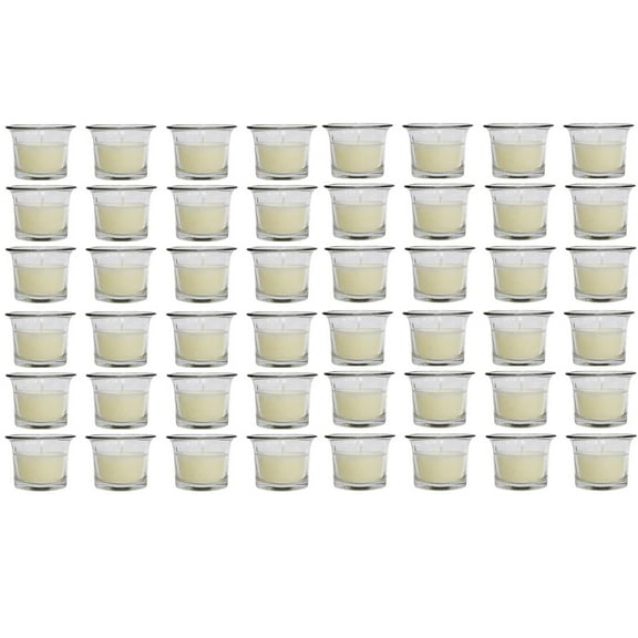 Hosley's Set of 48, Oyster Cup Clear Glass Unscented Filled Votive Candles