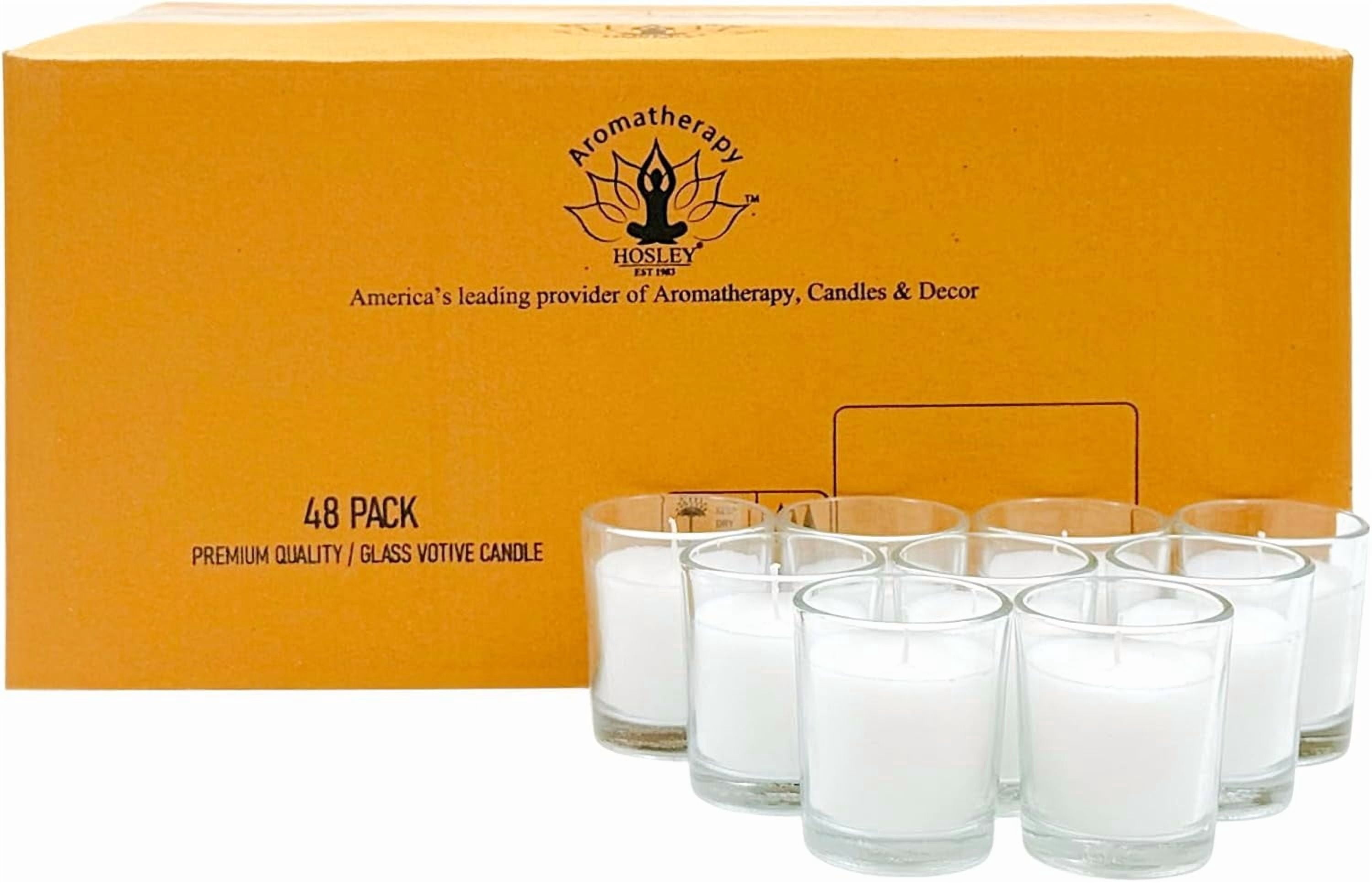 Hosley's Set of 48, Unscented Glass White Wax Filled Votive Candles