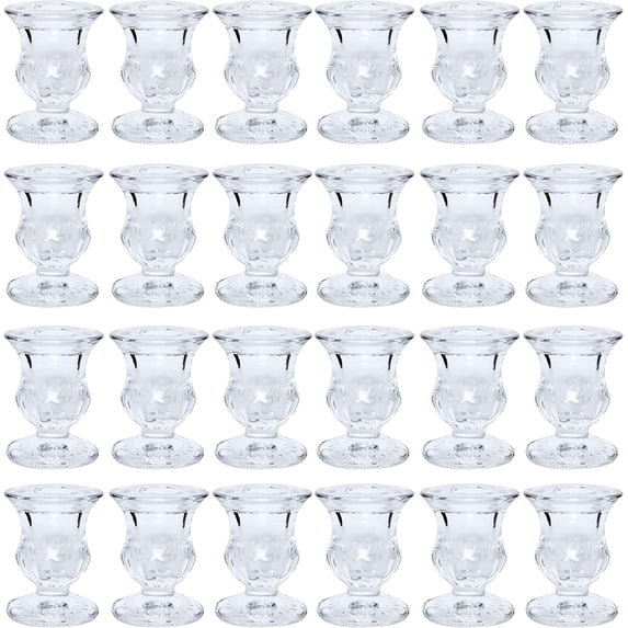Hosley's Set of 96, Clear Glass Taper Candle Holders 2.5 Inches High