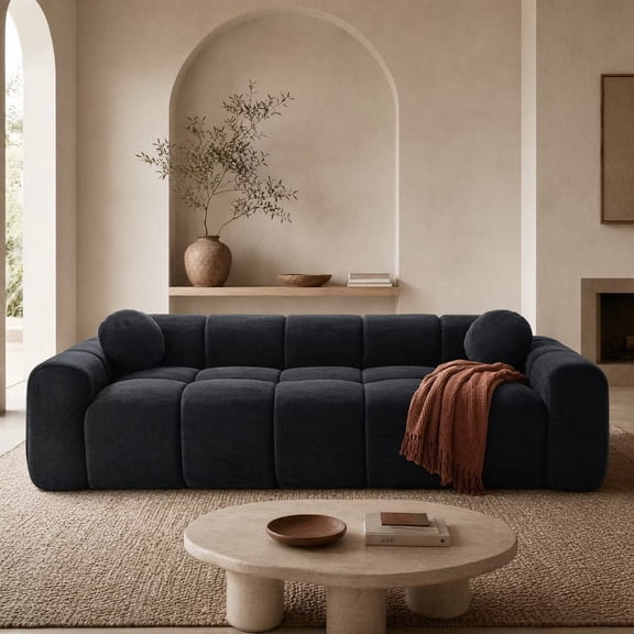 Hosnnlie Corduroy Cloud Modular Sofa Black, 4-Seater Puffy Cube, Deep Lounge Seat, Modern Minimalist for Small Apartment & Loft