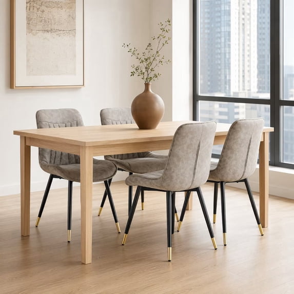 Hosnnlie Set of 4 Grey Dining Chairs, Fluted Tufted Backrest, Tech Fabric, Gold Caps, for Dining Room Living Room